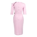 Elegant White Mesh Long Sleeve Office African Career Dress Lady